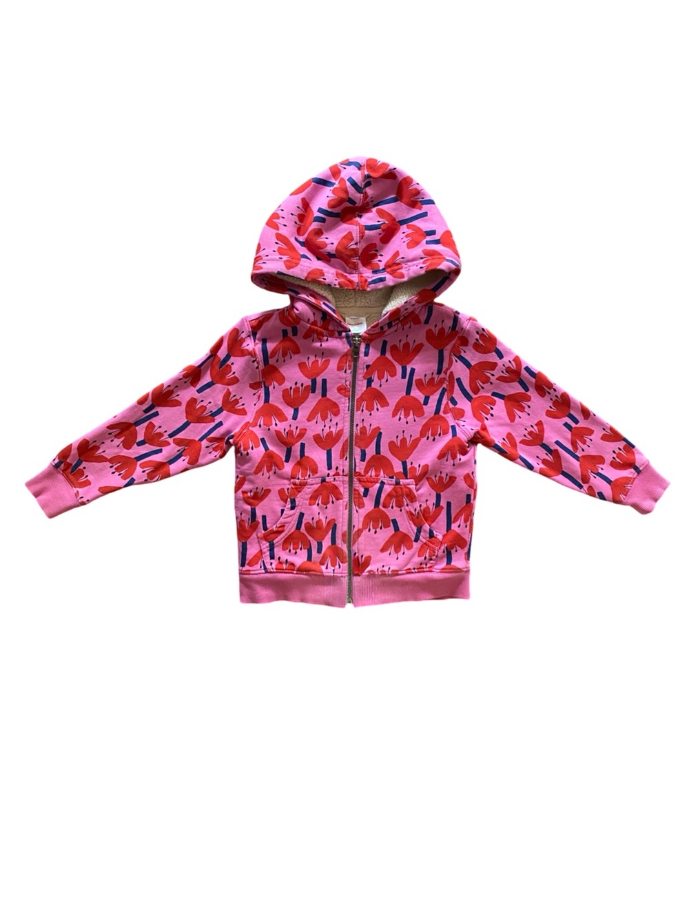 Hanna Andersson Print Faux Shearling Lined Hoodie Sunset Tulip - Size 5T